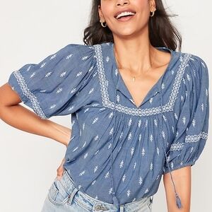 Old Navy Blue Embroidered Blouse